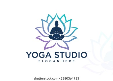 Human Yoga With Lotus Logo Design Template.Yoga,Zen,Spa and Meditation logos ,icons and elements.