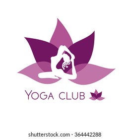 Human yoga shape in abstract lotus symbol. Vector illustration. Relax concept, Logo and icon template design. EPS 10