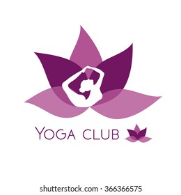 Human yoga shape in abstract lotus symbol. Vector illustration. Relax concept, Logo and icon template design. EPS 10