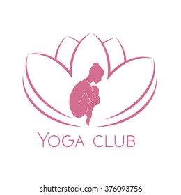 Human yoga shape in abstract lotus symbol. Vector illustration. Relax concept, Logo and icon template design. 