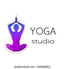 Human yoga shape in abstract lotus symbol. Vector illustration. Relax concept, Logo and icon template design.