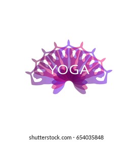 Human yoga shape in abstract lotus symbol. Vector illustration. Relax concept, Logo and icon template design.
