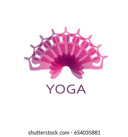 Human yoga shape in abstract lotus symbol. Vector illustration. Relax concept, Logo and icon template design.