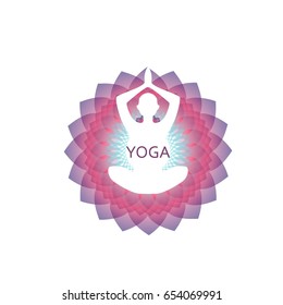 Human yoga shape in abstract lotus symbol. Vector illustration. Relax concept, Logo and icon template design.