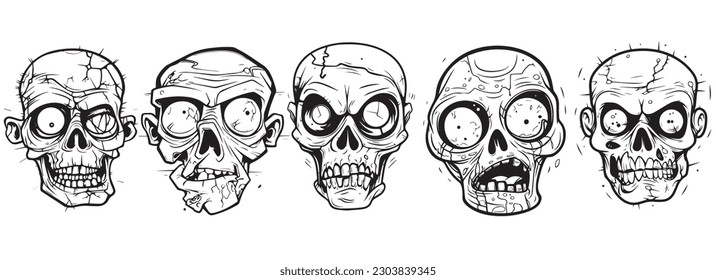 Human zombie skulls vector silhouette illustration.