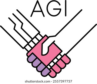Human-AI Collaboration Icon – Handshake Between Human and AGI Text, Representing Partnership Between Humans and Artificial Intelligence. Vector illustration.