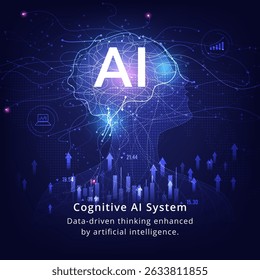 Human-AI interface with neural circuits and data charts. Visualizing decision-making powered by artificial intelligence and digital analytics.