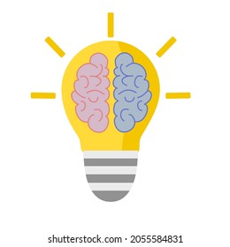 Un cerebro humano con bombilla, concepto de buena idea