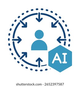 Ícone de IA centrado no ser humano - Pessoas com sistemas de IA que representam a tecnologia projetada para o bem-estar humano e o impacto ético. Ilustração de vetor plano.