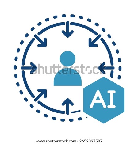 Human-Centric AI Icon – People with AI Systems Representing Technology Designed for Human Welfare and Ethical Impact. Flat Vector Illustration.