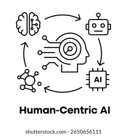 Human-Centric AI User First Ethisches Design Empathie Verantwortungsvolles Innovationssymbol mit editierbarem Strich