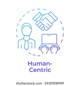 Icono de concepto de gradiente azul centrado en el ser humano. Gestión de procesos de negocio. Eficacia del flujo de trabajo. Ilustración de línea de forma redonda. Abstractas idea. Diseño gráfico. Fácil de usar en infografía, artículo