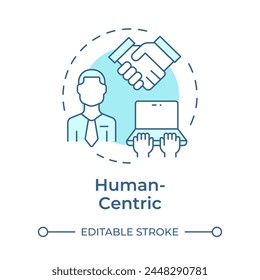 Human-centric soft blue concept icon. Business process management. Workflow efficiency. Round shape line illustration. Abstract idea. Graphic design. Easy to use in infographic, article