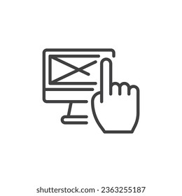 Human-Computer Interaction line icon. linear style sign for mobile concept and web design. Hand touching computer monitor outline vector icon. Symbol, logo illustration. Vector graphics