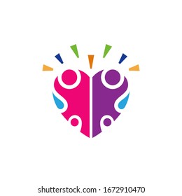 Human/family in heart shape, happy people logo, colorful flat logo style