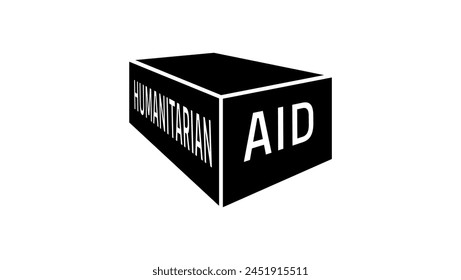 ayuda humanitaria, caja 3d con texto, silueta aislada negra