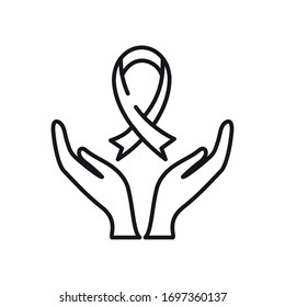 humanitarian aid concept, charity hands and ribbon icon over white background, line style, vector illustration