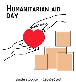 Humanitarian aid day, helping and supporting hand, concept for postcard or poster vector illustration