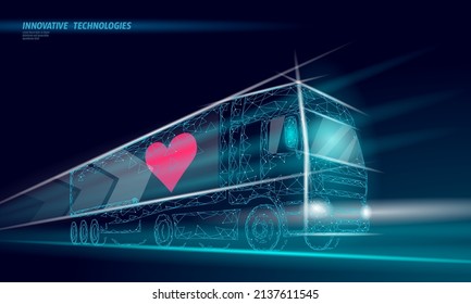 Humanitarian aid help donation organisation. Food truck social work volunteer assistance support refugee vector illustration