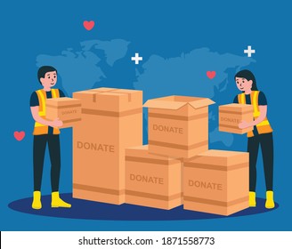Humanitarian aid, help each other with donate in flat design