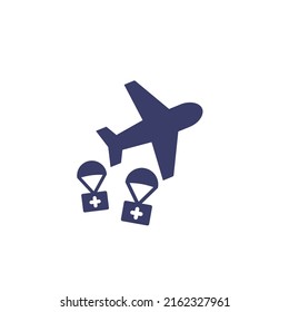 humanitarian aid icon with an airplane on white