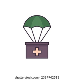 Symbol für humanitäre Hilfe mit Fallschirm, Vektorgrafik