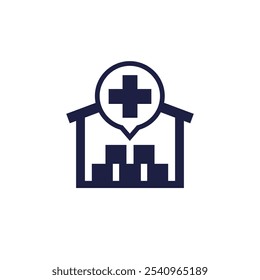 humanitarian aid icon with warehouse