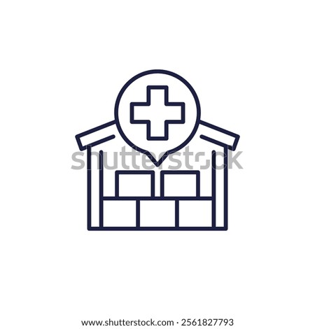 humanitarian aid icon with a warehouse, line design