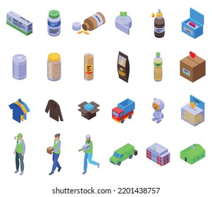 Humanitarian Aid Icons Set Isometric Vector. Box Donate. Care Charity