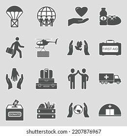 Humanitarian Aid Icons. Sticker Design. Vector Illustration.