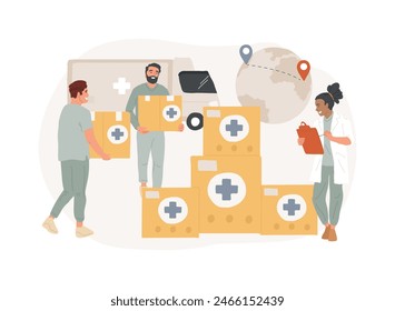 Humanitarian aid isolated concept vector illustration. Healthcare material assistance, independent aid, humanitarian service, charitable giving, help during natural disaster vector concept.