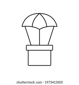 Humanitarian Aid linear icon. Box with parachute. Thin line customizable illustration. Contour symbol. Vector isolated outline drawing. Editable stroke