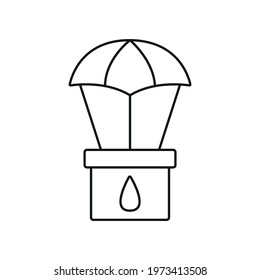 Humanitarian Aid linear icon. Box with parachute. Thin line customizable illustration. Contour symbol. Vector isolated outline drawing. Editable stroke