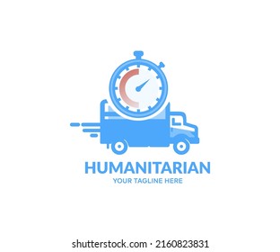 Humanitarian aid, material assistance, governmental help concept logo design. Fast Time of delivery. Charity and Helping poor and needy people vector design and illustration.