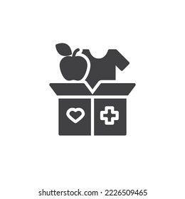 Humanitarian aid mission vector icon. filled flat sign for mobile concept and web design. Charity, product donation box glyph icon. Symbol, logo illustration. Vector graphics