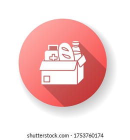 Ayuda humanitaria diseño plano rojo sombra de un icono de glifo. Banco de alimentos. Comestibles gratis para donar. El servicio social da producto. Apoyar a las personas sin hogar. Comprar por esencial. Ilustración de color RGB de silueta