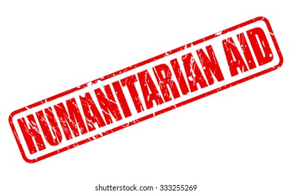 HUMANITARIAN AID red stamp text on white