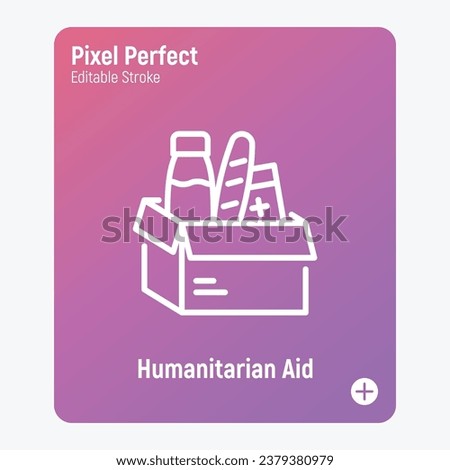Humanitarian aid thin line icon, food drive, food box. Editable stroke. Modern vector illustration of charity.