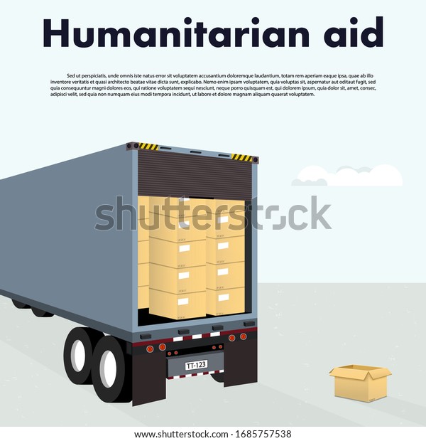 Humanitarian aid. truck with cardboard\
boxes. vector\
illustration.