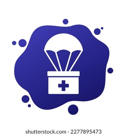 icono del vector de ayuda humanitaria con un paracaídas