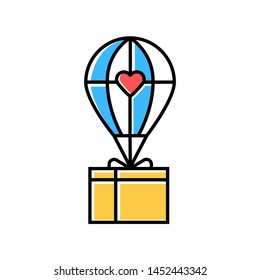 Humanitarian Assistance Color Icon. Delivery Aid To People In Need. Hot Air Balloon With Box. Emergency Relief. Material, Food And Goods Support. Isolated Vector Illustration