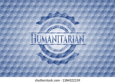Humanitarian blue polygonal badge. Vector Illustration. Detailed.