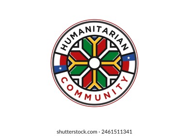 Humanitarian community logo design with colorful mandala ornament vector illustration in the form of people together.