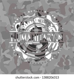 Humanitarian grey camouflaged emblem. Vector Illustration.