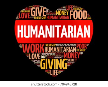 Humanitarian heart word cloud collage, concept background
