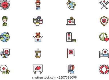 Humanitarian help icons collection is a vector illustration with editable stroke.