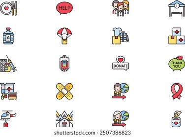 Humanitarian help icons collection ist eine Vektorgrafik mit editierbarem Strich.