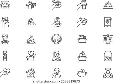 Humanitarian help icons collection ist eine Vektorgrafik mit editierbarem Strich.