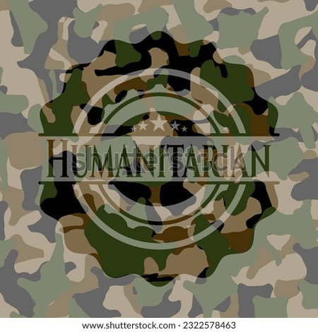 Humanitarian on camo texture. Vector Illustration. Detailed. 
