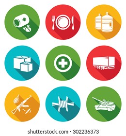Humanitarian relief Icons Set. Vector Illustration.
Isolated Flat Icons collection on a color background for design